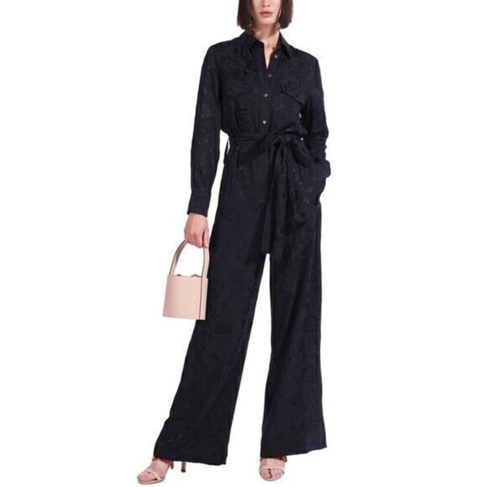 STAUD Black Maxi Belle Button Down Jumpsuit